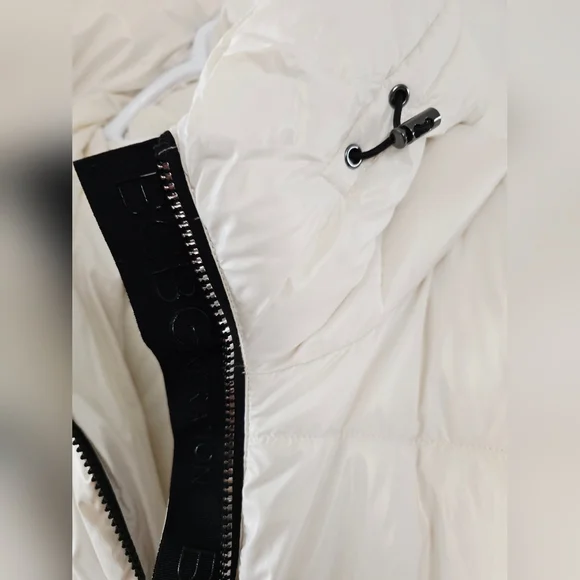 BCBG Generation Off White Black Long Puffer Parka Coat Jacket Size L - Picture 5 of 12
